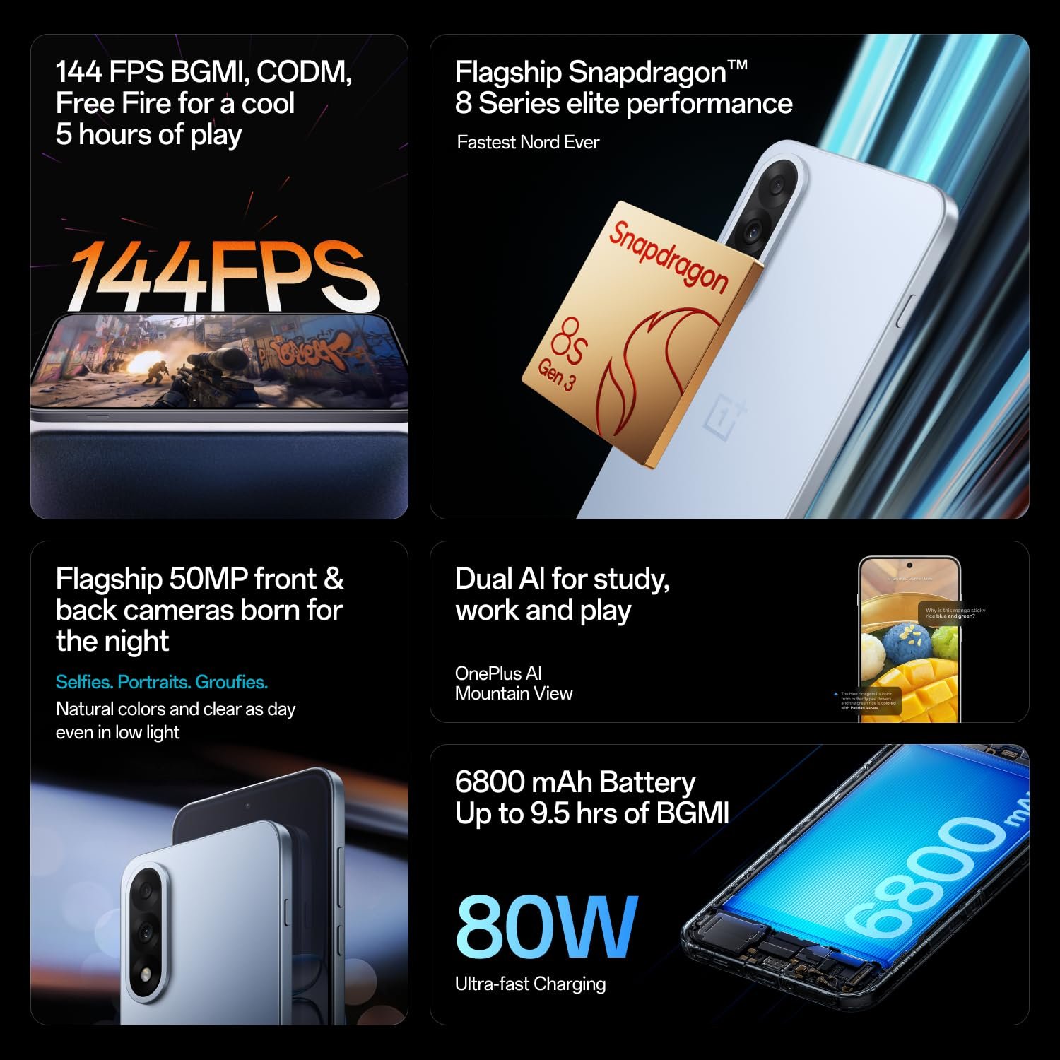 OnePlus Nord 5 | Snapdragon 8s Gen 3 | Stable 144FPS Gaming | Dual 50MP Flagship Camera | Powered by OnePlus AI | 8GB 256GB | Dry Ice - View 3